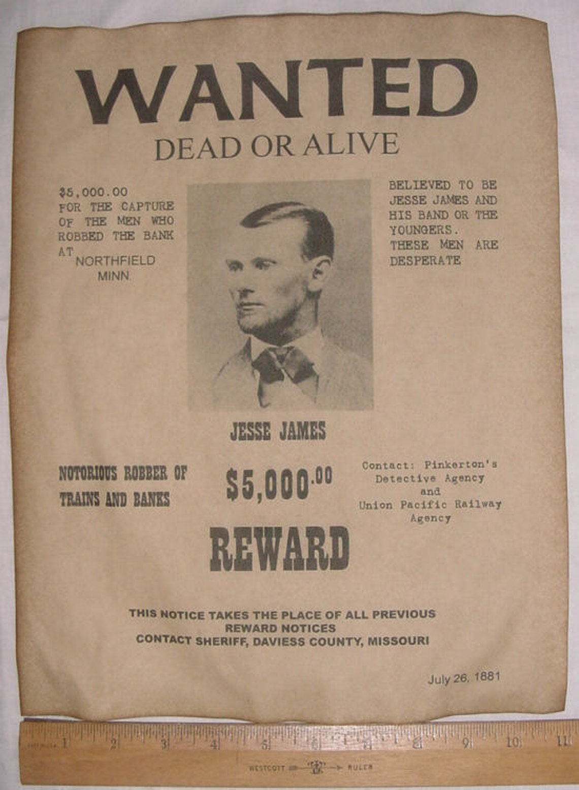 BIG 11 x 14 Jesse James Wanted Poster old west western Etsy