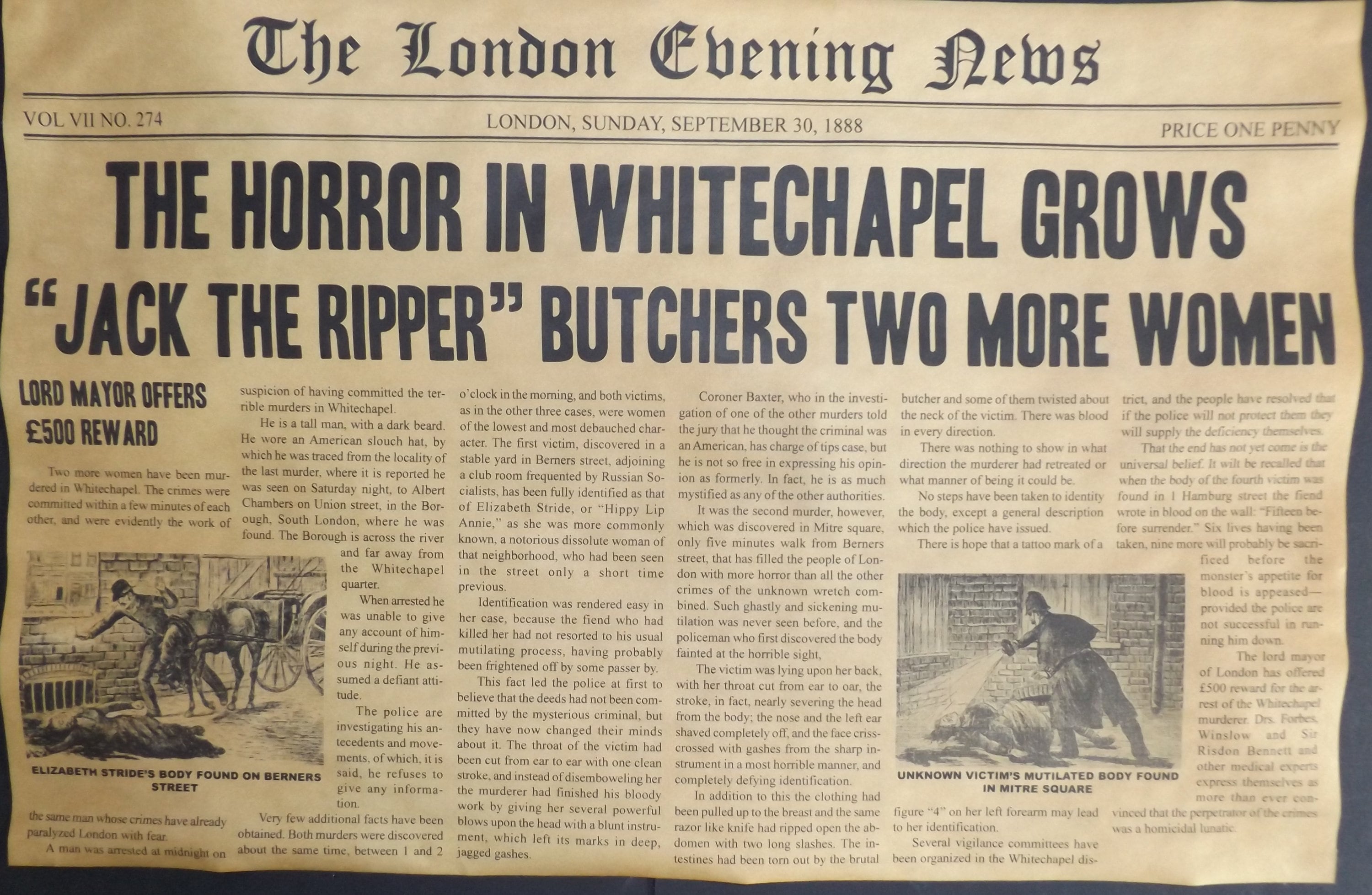 Jack the Ripper Novelty Newspaper Headline Poster 11 X 17 Etsy