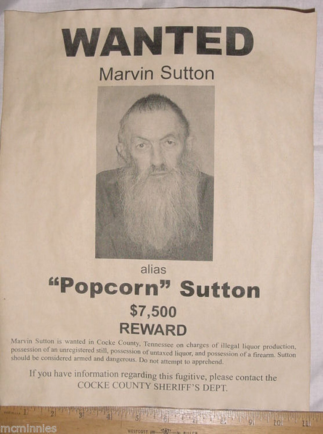 BIG 11 X 14 Popcorn Sutton Wanted Poster, Moonshine, Moonshiner Etsy
