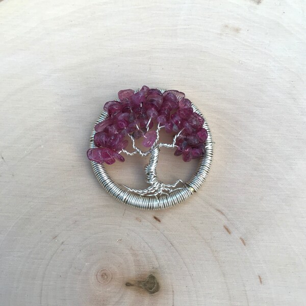 Pink Tourmaline Tree of Life Pendant/ Sun Catcher - 1.5”