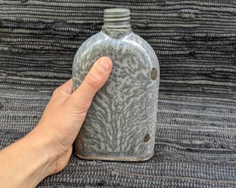 Antique Graniteware Flask with Zinc Lid
