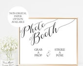Wedding Photo Booth Sign Printable, Black White Photobooth Sign, grab a prop strike a pose, Wedding Photo Booth Prop, DIY, PDF, Digital
