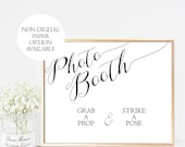 Wedding Photo Booth Sign Printable, Black White Photobooth Sign, grab a prop strike a pose, Wedding Photo Booth Prop, DIY, PDF, Digital