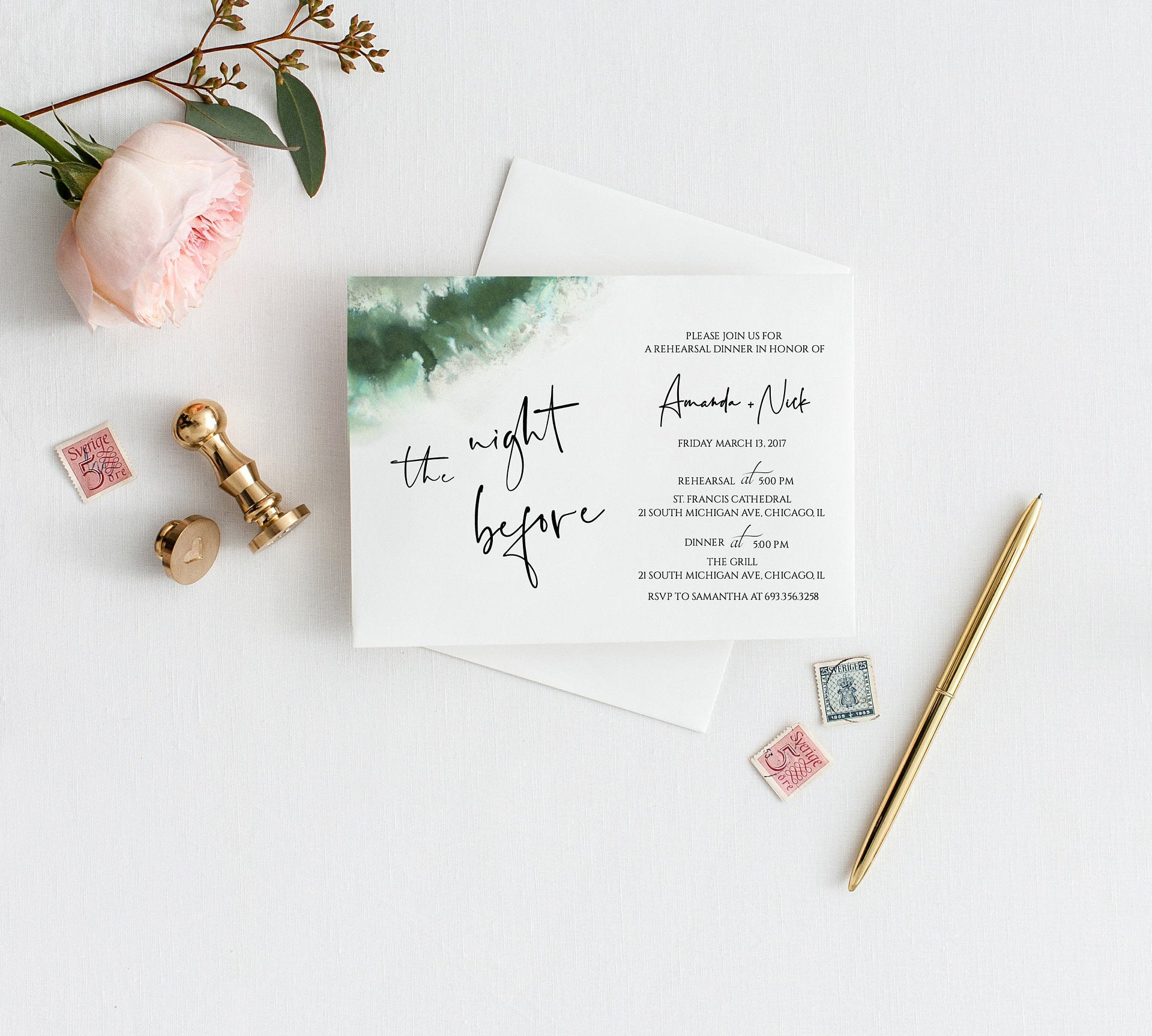 Emerald Green Wedding Invitation Template Bundle Green Etsy UK