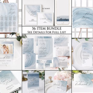 Nautical Wedding Invitation Template Bundle, Coastal WEDDING BUNDLE Template Download, Blue Watercolor Invitation bundle, Invitation Set Jan