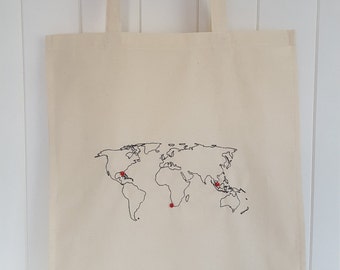 Personalised world map tote bag