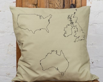 Custom map pillow cover -  Country map cushion - Personalised maps - Throw pillow -  Long distance relationship - Custom map art - Map gift