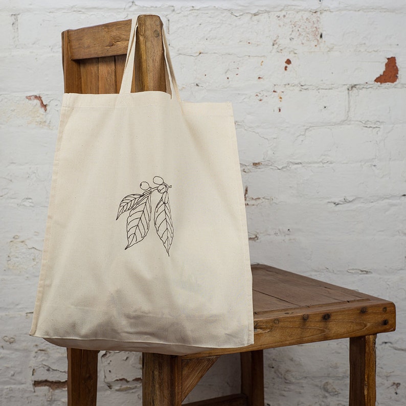 Embroidered bag Coffee lovers gift Coffea arabica tote bag Botanical art Natural cotton tote bag Coffee art Coffee addict gift