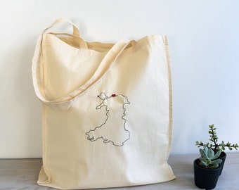 Personalised Wales map tote bag