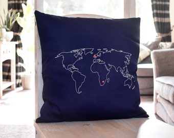 Personalised world map cushion cover