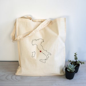 Personalised map bag Cotton anniversary gift Farewell gift Embroidered bag Moving away gift Custom map Best friend moving away image 1