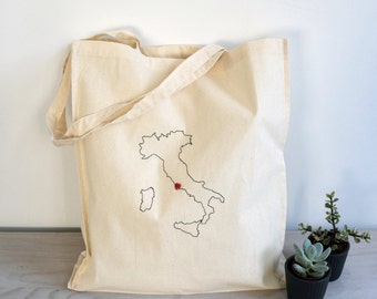 Embroidered Map Cotton Tote Bag – Personalized Farewell Gift