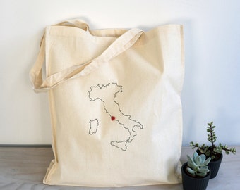 Personalised map bag - Cotton anniversary gift - Farewell gift - Embroidered bag  - Moving away gift - Custom map - Best friend moving away