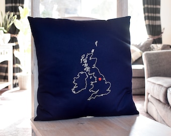 Personalized Embroidered UK Map Cushion Cover – Long Distance Gift