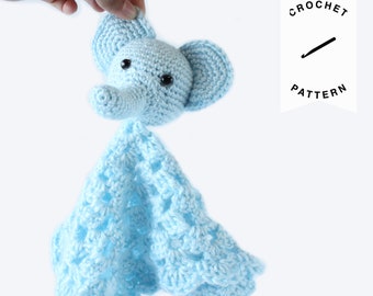 CROCHET PATTERN: Blue Elephant Loveys, Security Blanket, soothing blankets, baby shower gifts, baby toys, plushie, baby blanket, PDF pattern