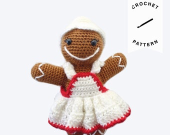 GEHAAKTE PATROON: Ginny de Gingerbread Lady Pluche patroon, gehaakt amigurumi patroon, Kerstmis, gehaakt poppenpatroon, PDF, Digitale download