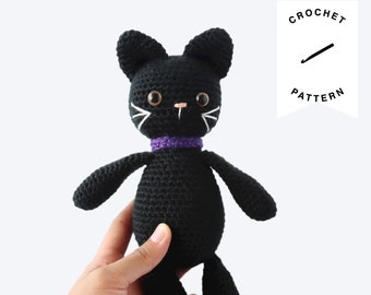 CROCHET PATTERN: Bella the Black Cat | plushie, stuffed animal, amigurumi pattern, crochet toy, handmade, Halloween, digital download, PDF