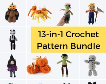 Sweet & Spooky Buddies Collection - Crochet Pattern Bundle - halloween crochet, amigurumi zombie, skeleton, vampire, mummy, cat, voodoo doll