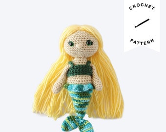 CROCHET PATTERN: Melly the Mermaid Plushie | crochet pattern, stuffed animal, amigurumi pattern, plush, beach, mermaid, digital download