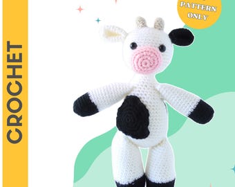 PADRÃO DE CROCHÊ: Pelúcia Bonnie the Cow | padrão de crochê, bicho de pelúcia, padrão amigurumi, pelúcia, vaca morango, vaca, download digital