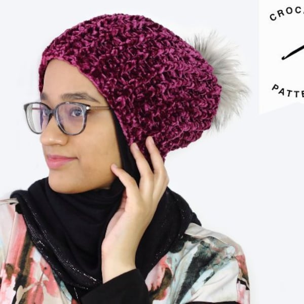 CROCHET PATTERN: Juliet Beanie | handmade, crochet hat pattern, slouchy beanie, digital download, gift for women, gift for her, PDF, velvet