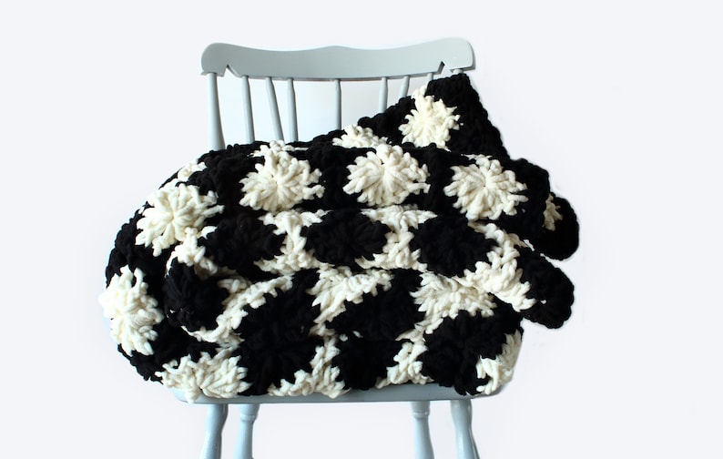 black and white super chunky handmade crochet throw blanket pattern CROCHET PATTERN: Sofie/'s Throw digital download crochet throw