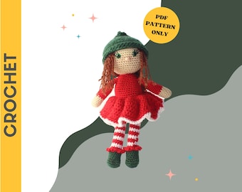 CROCHET PATTERN: Ellie the Elf Plush pattern, crochet amigurumi pattern, Christmas gift, decor, crochet doll pattern, PDF Digital download