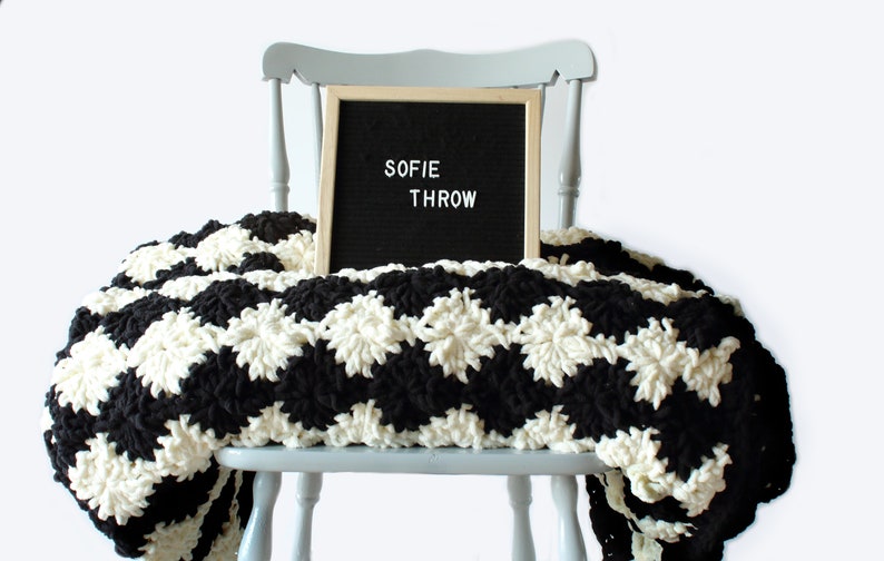 black and white super chunky handmade crochet throw blanket pattern CROCHET PATTERN: Sofie/'s Throw digital download crochet throw