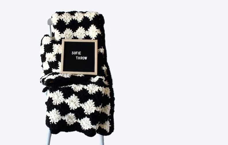 black and white super chunky handmade crochet throw blanket pattern CROCHET PATTERN: Sofie/'s Throw digital download crochet throw
