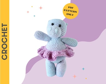 CROCHET PATTERN: Holly the Hippo | crochet hippo, stuffed animal, amigurumi pattern, crochet toys, handmade, amigurumi, digital download