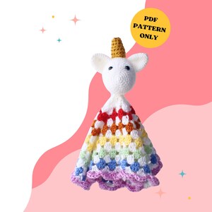 WZÓR SZYDEŁKOWY: Urocza maskotka Aurora w kształcie jednorożca, kocyk bezpieczeństwa, kocyk uspokajający, prezent na baby shower, zabawki dla niemowląt, pluszowa maskotka, kocyk dla niemowląt, wzór PDF