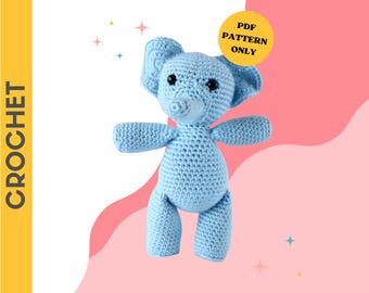 CROCHET PATTERN: Evelyn the Elephant | crochet elephant, stuffed animal, amigurumi pattern, crochet toys, handmade, amigurumi, nursery decor