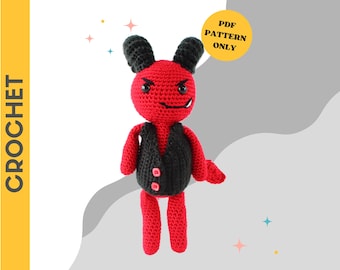 CROCHET PATTERN: Damian the Devil | crochet devil, plushie, amigurumi pattern, crochet toys, handmade, amigurumi, nursery decor, halloween