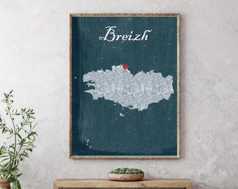 Carte personnalisable Bretagne, Breizh, France, poster bretagne, poster breizh