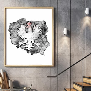 Polish map and eagle poster, black and white, minimalism, Poland, home decor