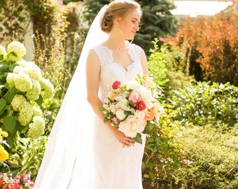 Grace - Cathedral Length Wedding Veil, Simple Bridal Veil, Ivory or White