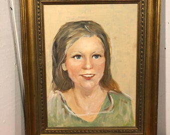 Vintage Portrait of a Girl Original Oil Framed