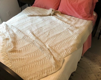 Vintage Crocheted Cream Color Afghan