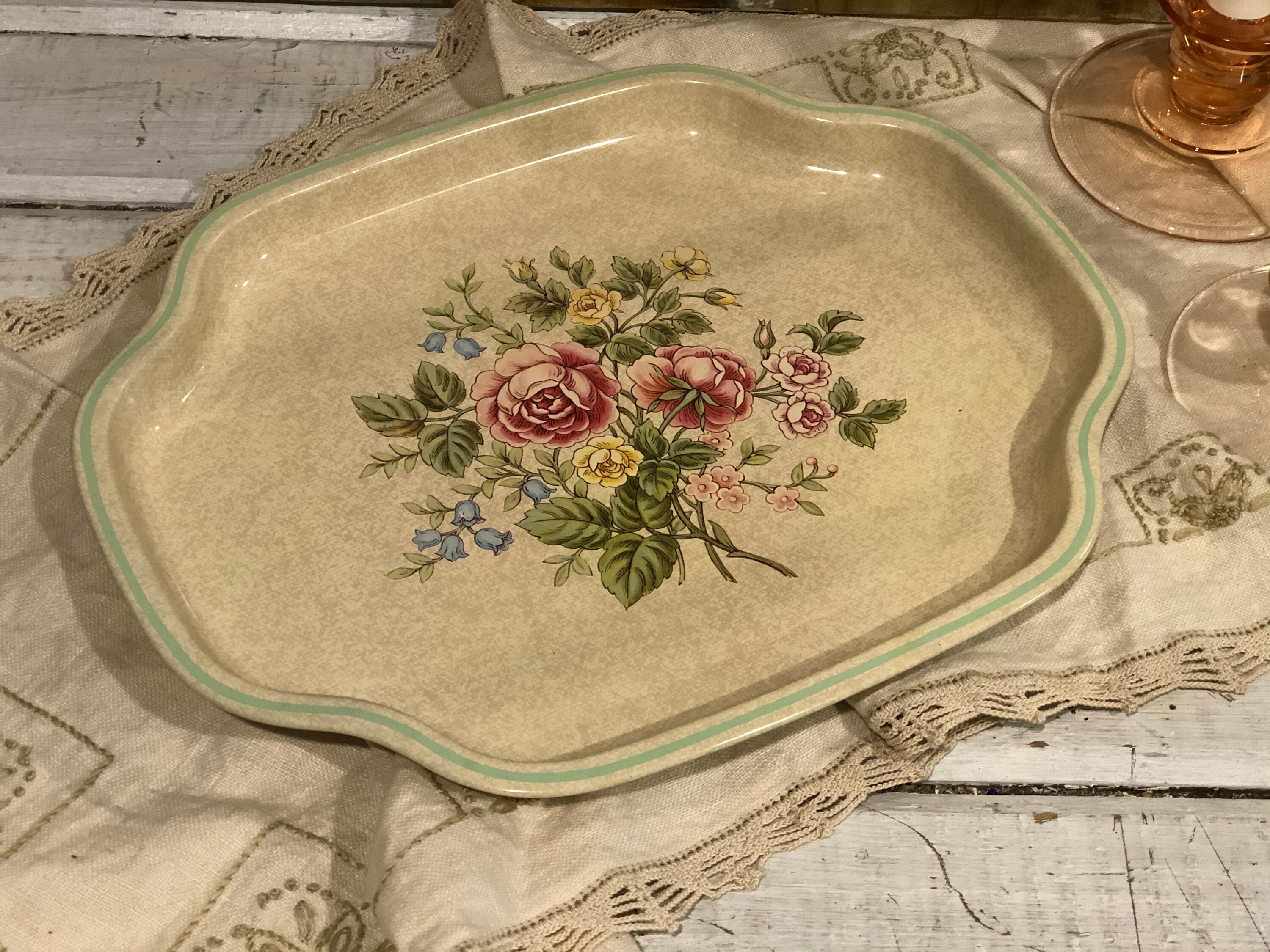 Vintage Metal Vanity Tray Roses Etsy