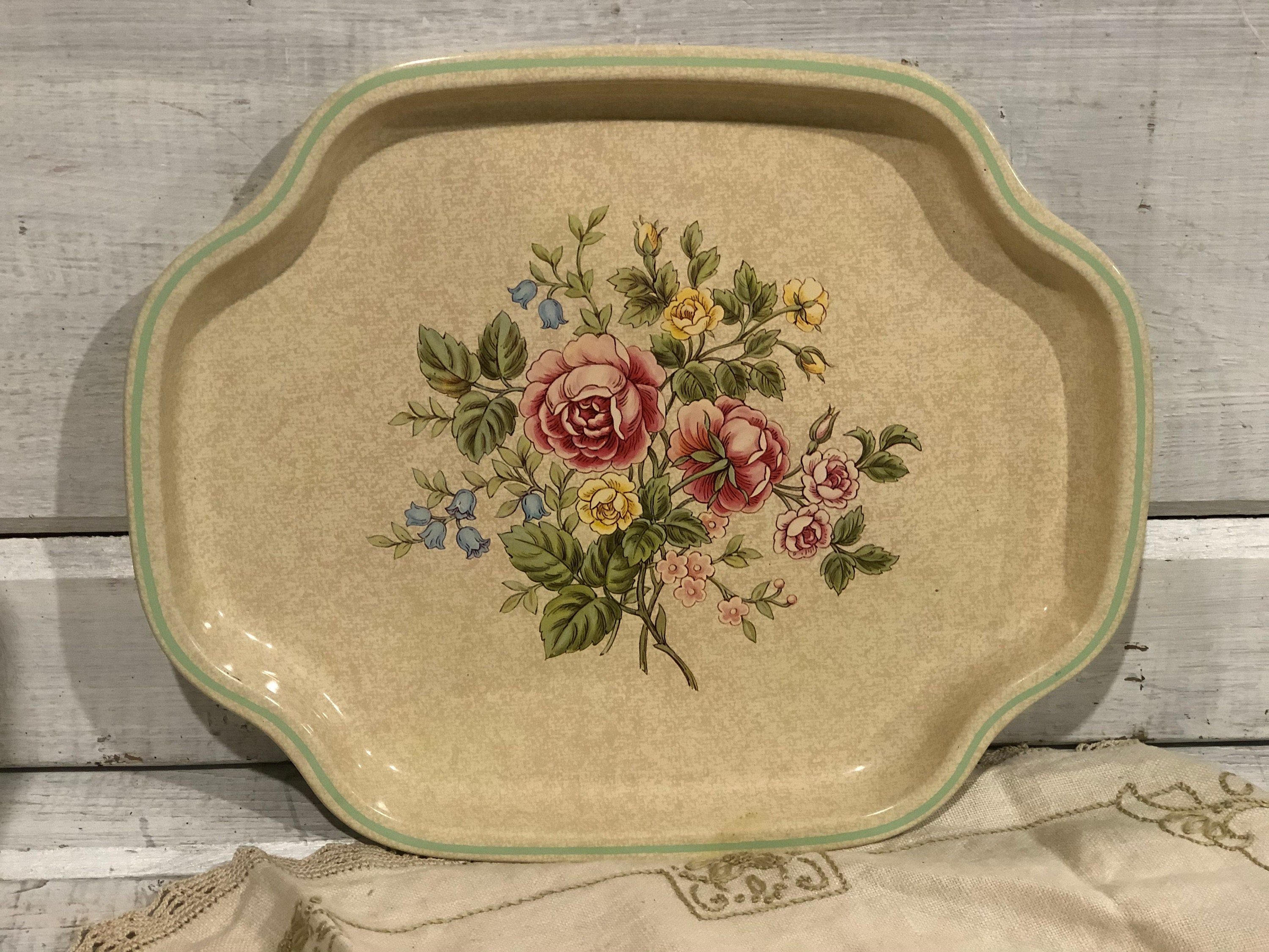 Vintage Metal Vanity Tray Roses Etsy