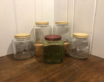 Vintage Hoosier Canisters Cookie Jars Green and Clear