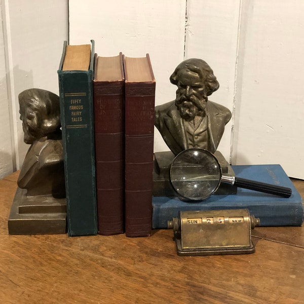 Vintage Perpetual Calendar, Longfellow Bookends, Magnifying Glass