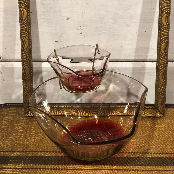 Mid Century Glass Chip and Dip set