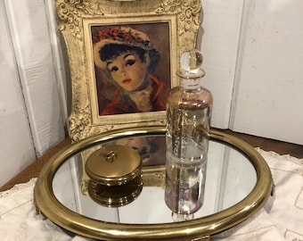 Vintage Footed Vanity Mirror Tray