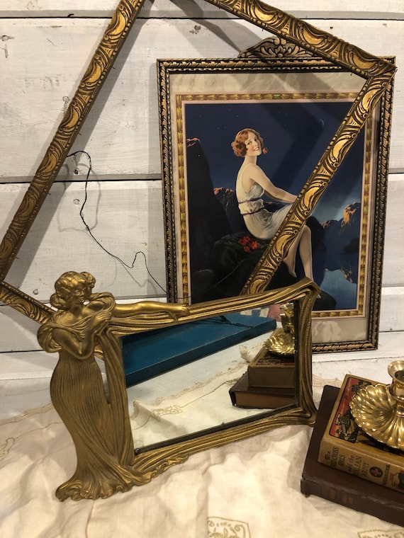 Antique Brass Art Nouveau Vanity Mirror Etsy