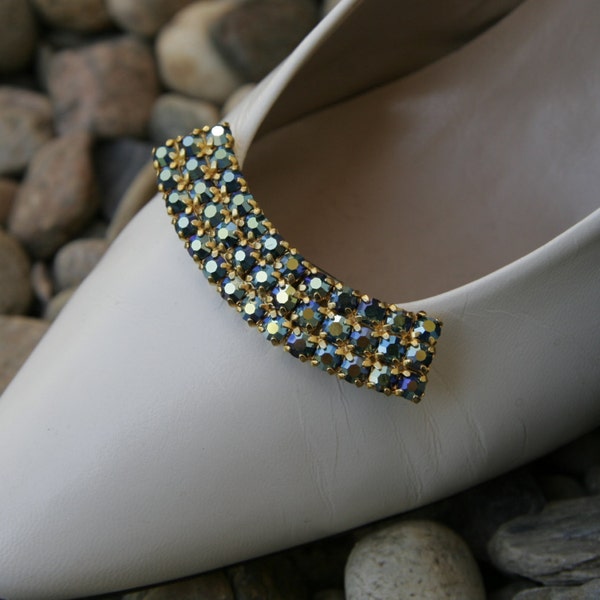 Wedding Art Deco blue aurora borealis rhinestone bridal shoe clips hollywood style