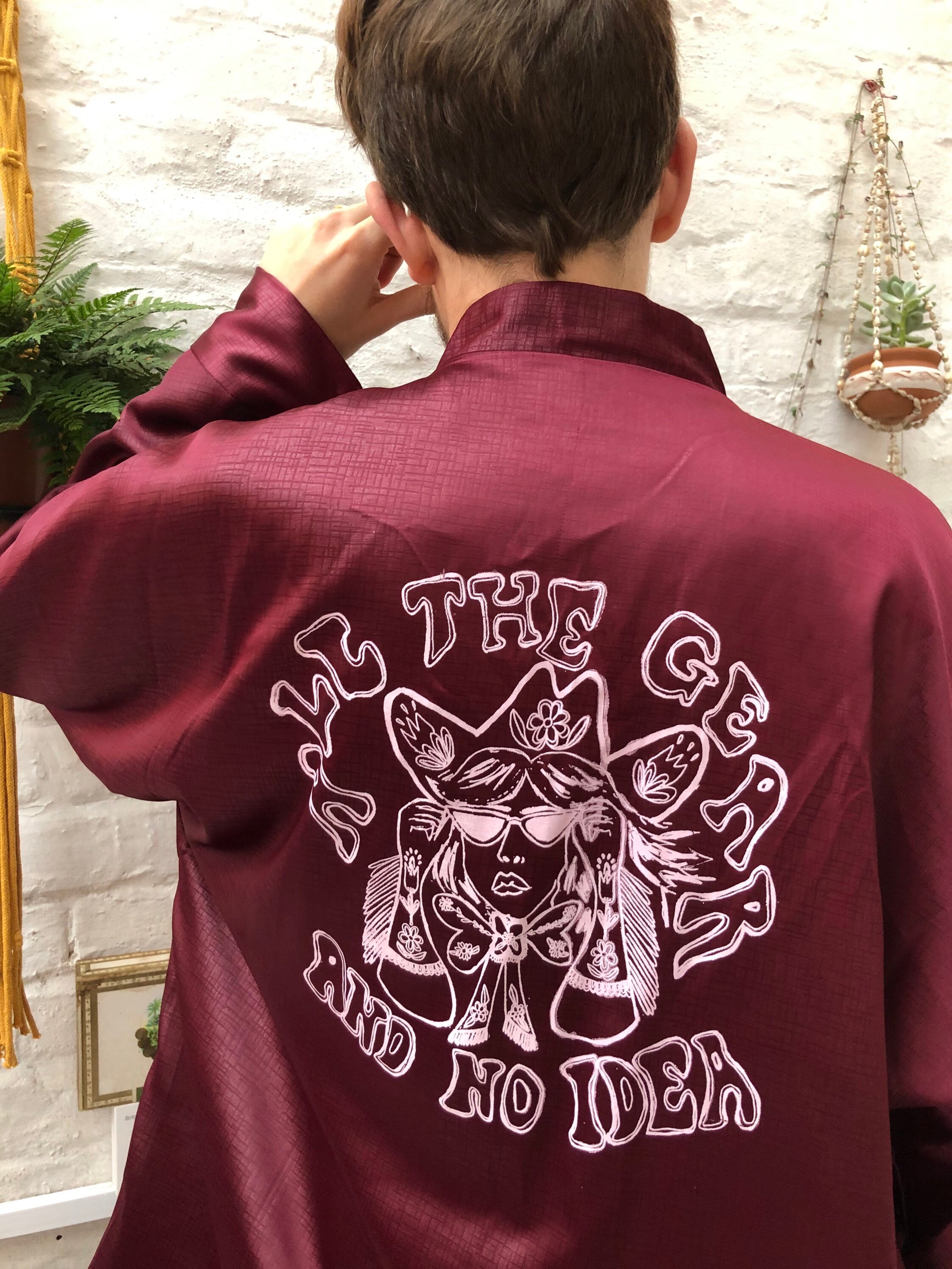 Image of All The Gear & No Idea Unisex 90S Oriental Jacket, Cardigan, Top, Blouse Screenprint, Western, Cowgirl, Vintage Upcycled Asian Xxl