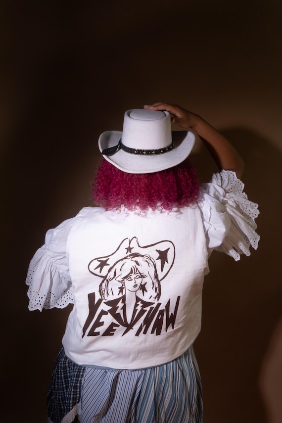 Handmade Upcycled Denim Patchwork Vest: Coquette … - image 5