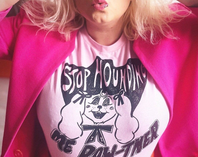 Stop hounding me paw-tner T-shirt, tee, unisex, screenprinted, western, cowgirl, cowboy, 70s cowgirl, vintage poodle, dog, pup, puppy