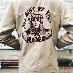 Size 12 1980s bomber jacket, coat, 80s this aint my first rodeo, western jacket, cowgirl, cowboy, rockabilly, vintage